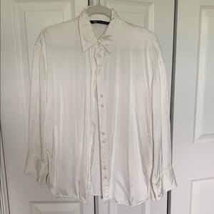 Zara White Oversized Button Down Satin Shirt Classic Top